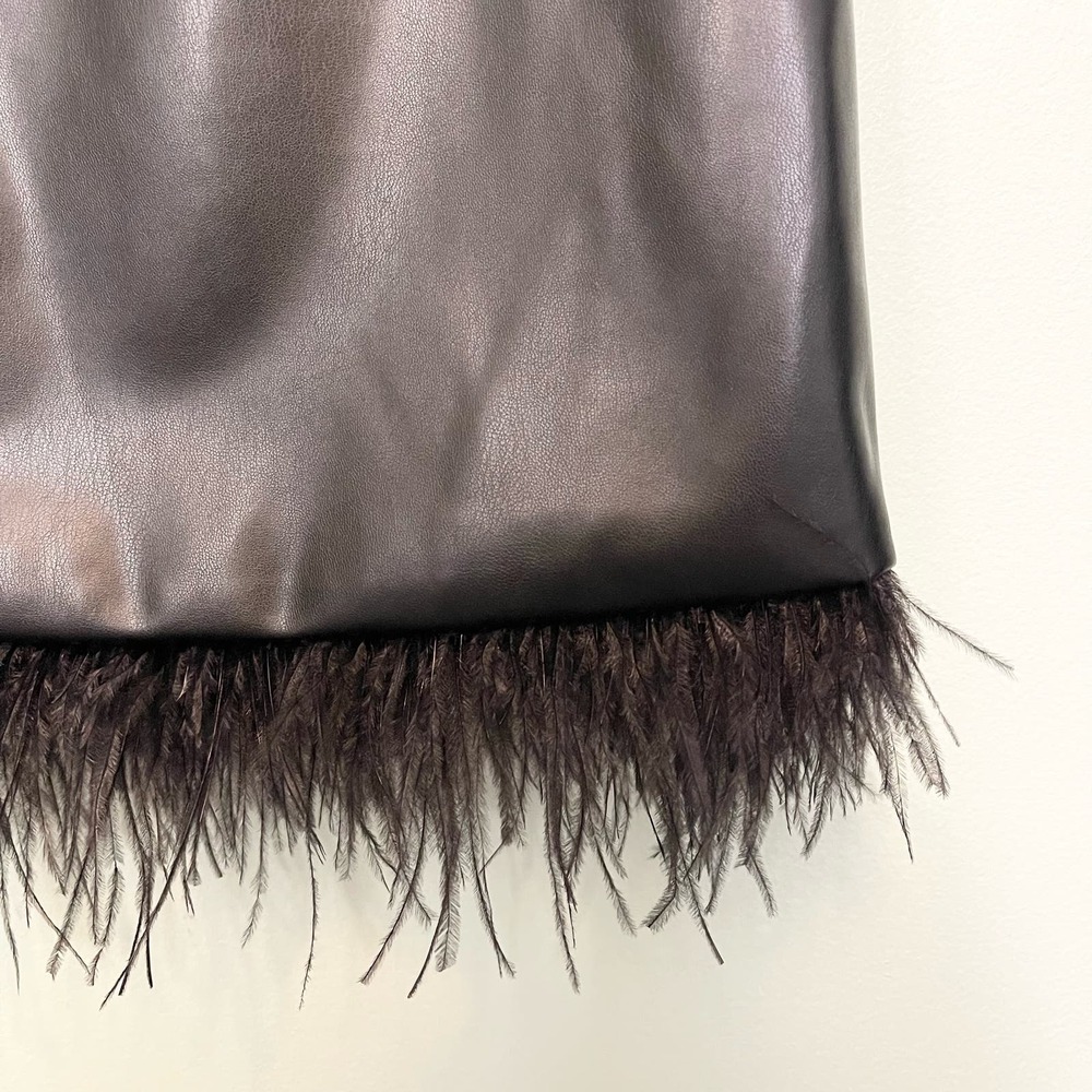 For Cynthia Black Vegan Leather Feathers Sleeveless Shift Mini Dress Large NWT - Picture 7 of 9
